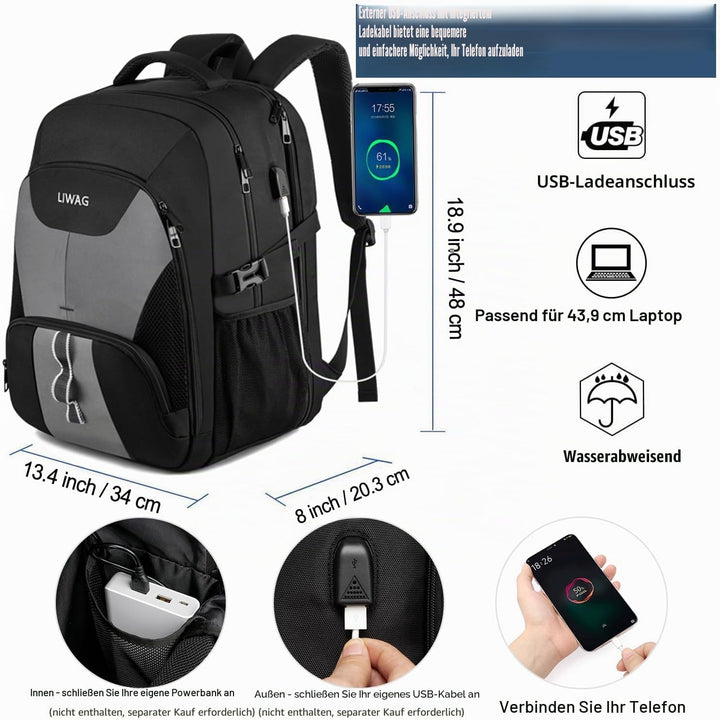 LIWAG Extra Gross Rucksack Herren 50L Wasserdicht 17 Zoll Laptoptasche Arbeit Laptop Rucksack mit US