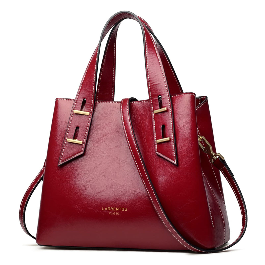 LAORENTOU Damen-Handtasche aus echtem Leder mit Tragegriff oben 01-1 Rot (Kleine Grösse), 01-1 Rot (