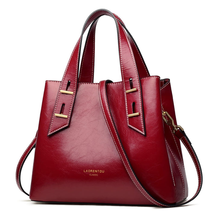 LAORENTOU Damen-Handtasche aus echtem Leder mit Tragegriff oben 01-1 Rot (Kleine Grösse), 01-1 Rot (