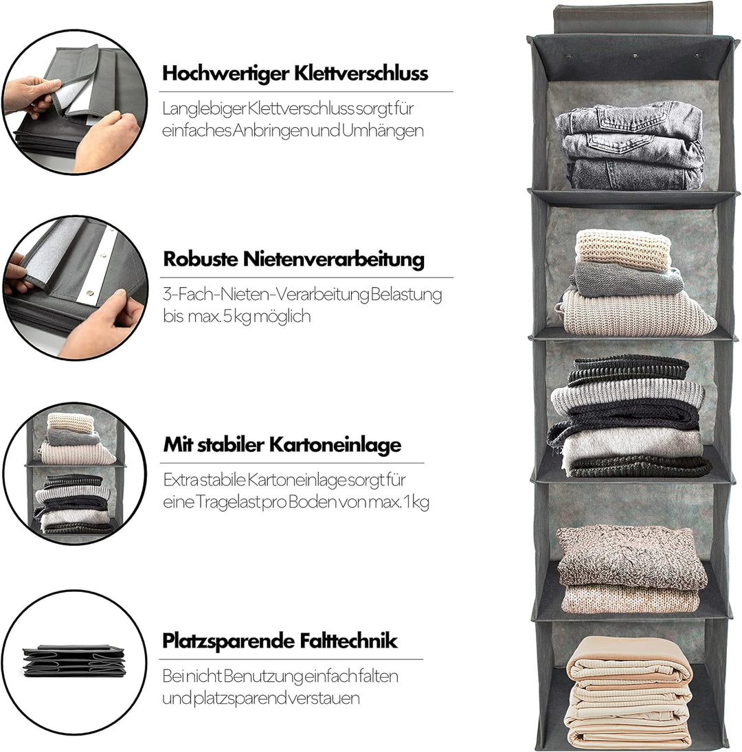 SB Trading - Schrank Organizer inkl. Schubladen Ordnungssystem aus Stoff - Kleiderschrank Hängeregal