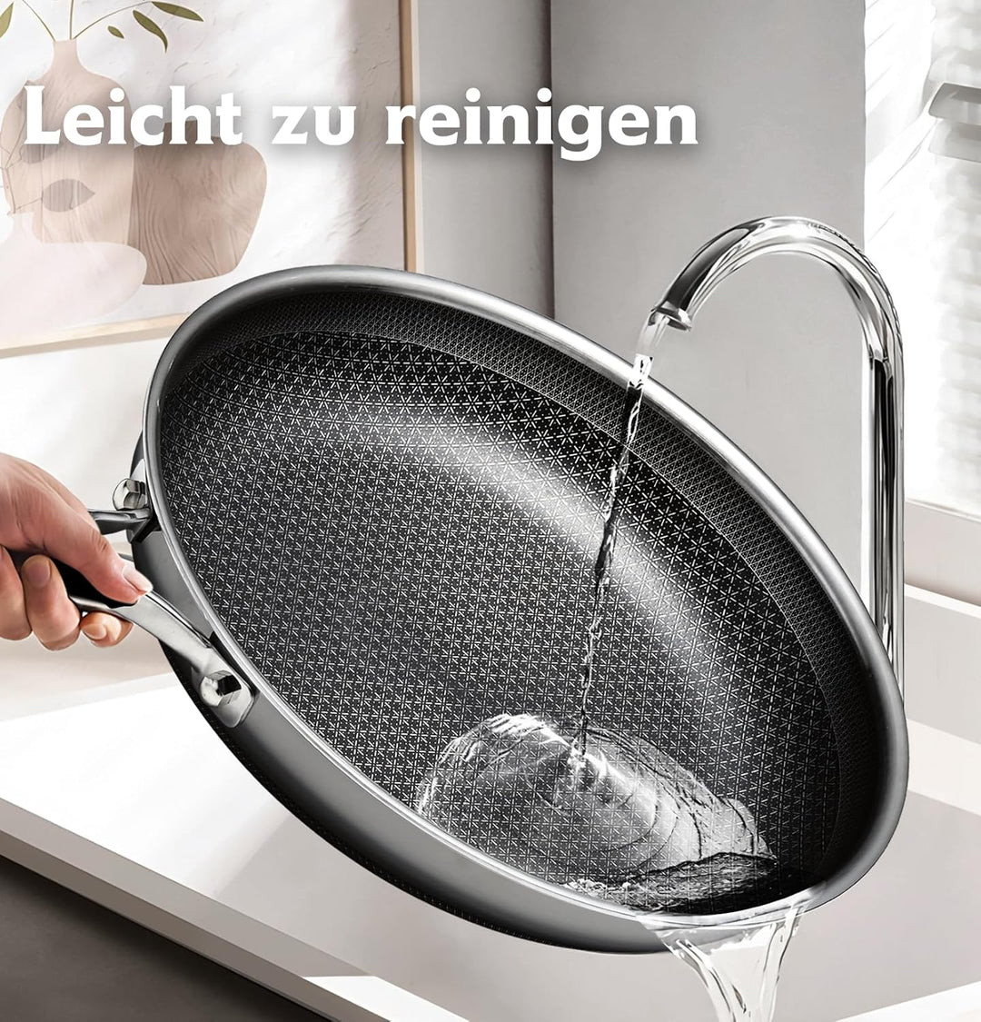 SNOWCLAD Pfannenset 3-teilig 20&amp;24&amp;28cm, Antihaft Wabenpfanne, Edelstahlpfanne, Pfanne induktion, Fü