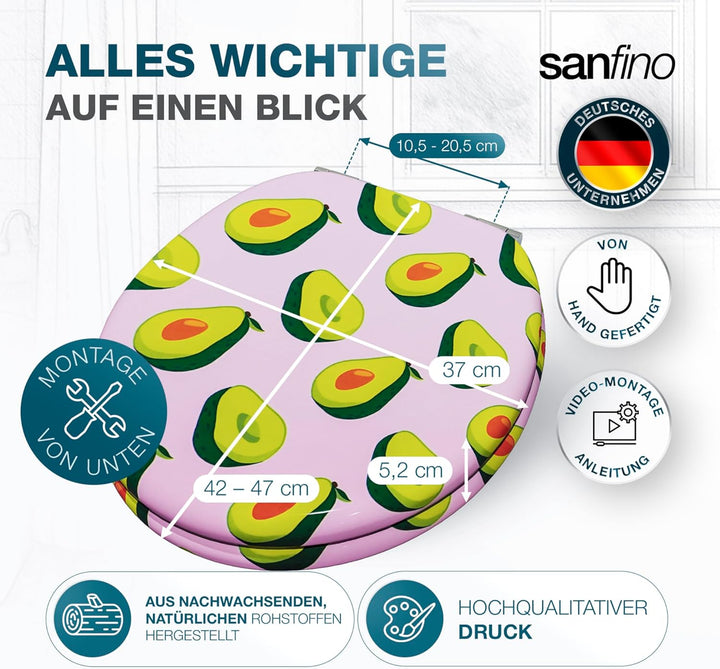 SANFINO® Premium WC Sitz mit Absenkautomatik – hochwertige Toilettendeckel aus Holz, viele bunte Mot