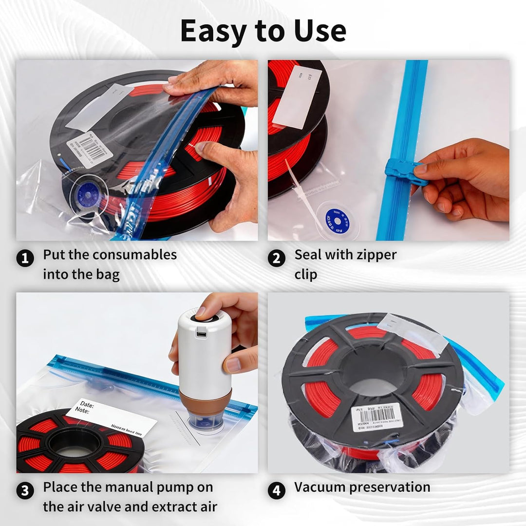 Filament Aufbewahrung Kit mit Auto Pumpe, 30 3D-Druck Filament Vakuumbeutel, 30 Trockenmittel, 6 Ver