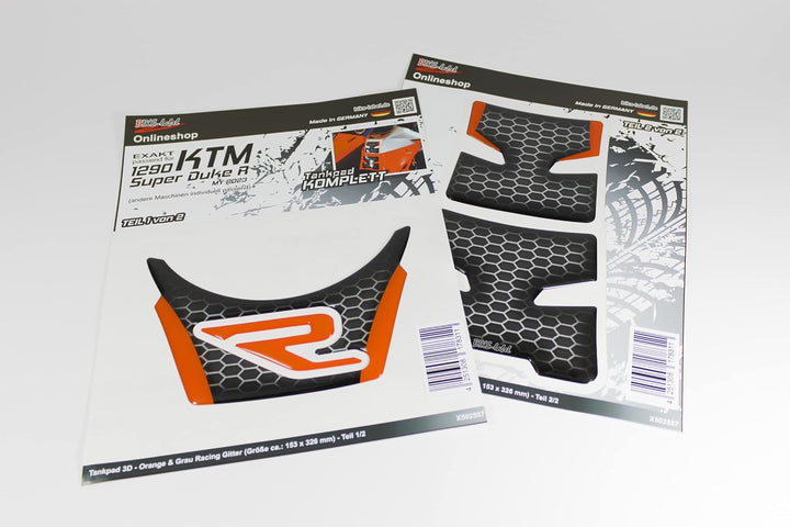 Tankpad Kniepad Set kompatibel für KTM 1290 Super Duke R Orange Silber X850048 Spar-Set, Spar-Set