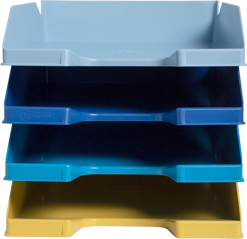 Exacompta 113202SETD 4er Pack Briefablage BeeBlue aus Recycling-Kunststoff DIN A4. Ideale Briefkörbe