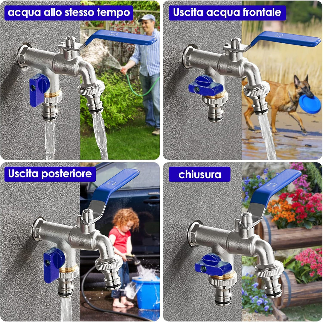 SPGOOD Garten Wasserhahn, Doppel Auslaufhahn 1/2 Messing Wasserhahn Rost- und Frostbeständig mit 2 x