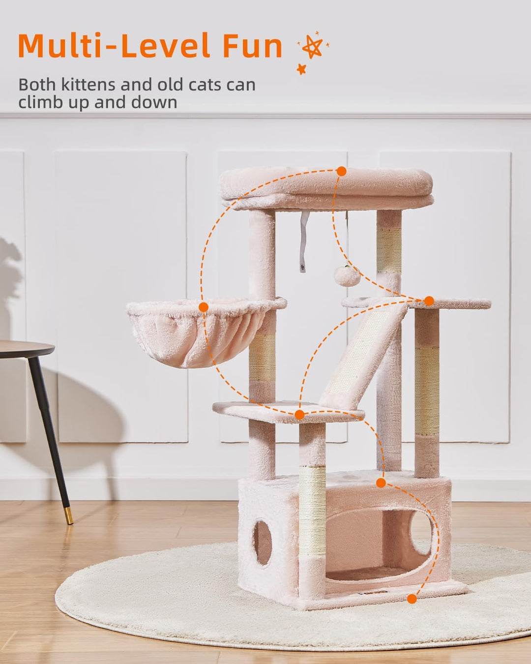 Taoqimiao Kratzbaum, 98cm katzenbaum Stabil KatzenKratzbaum Cat Tree mit Katzenhaus, Korb, 4 Kratzsä