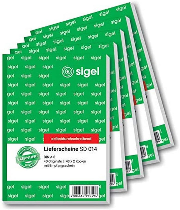 SIGEL SD014/5 Lieferscheine A6, 3x40 Blatt, selbstdurchschreibend, 5er Pack 3fach 5 Stück, 3fach 5 S