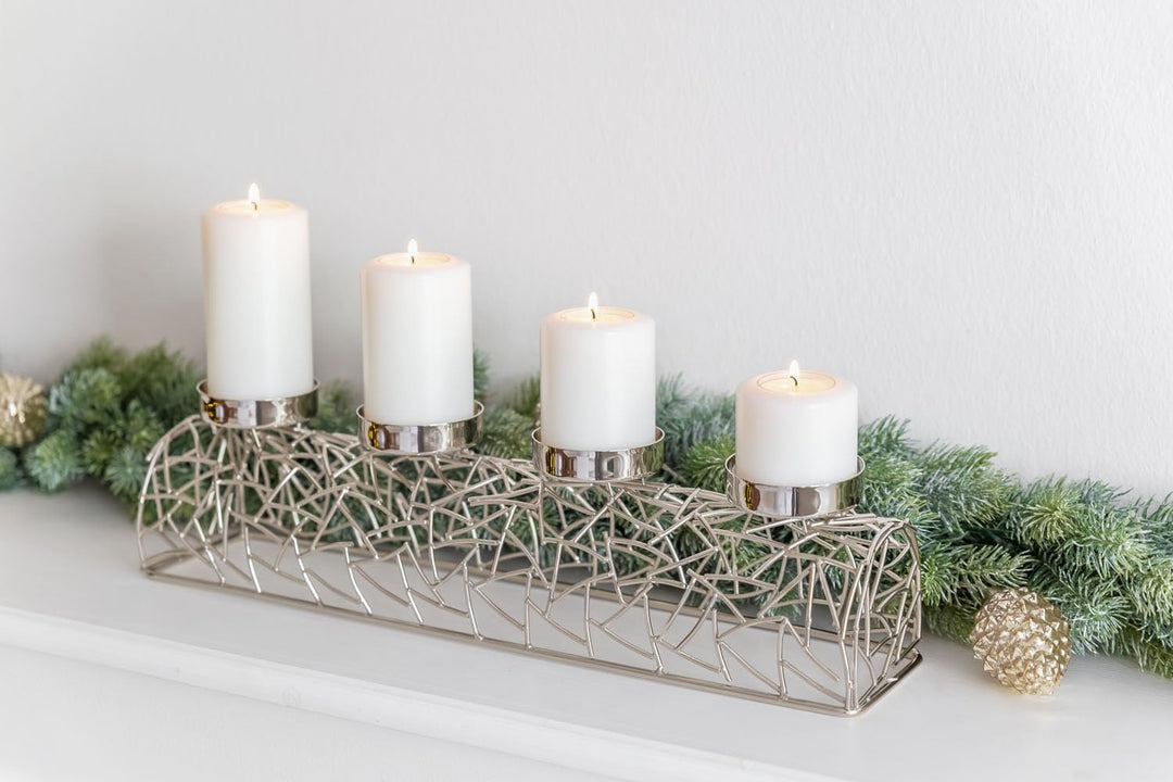 EDZARD Adventskerzenhalter Milano Silber, Messing vernickelt, modernes AST-Design, Länge 44 cm, Adve