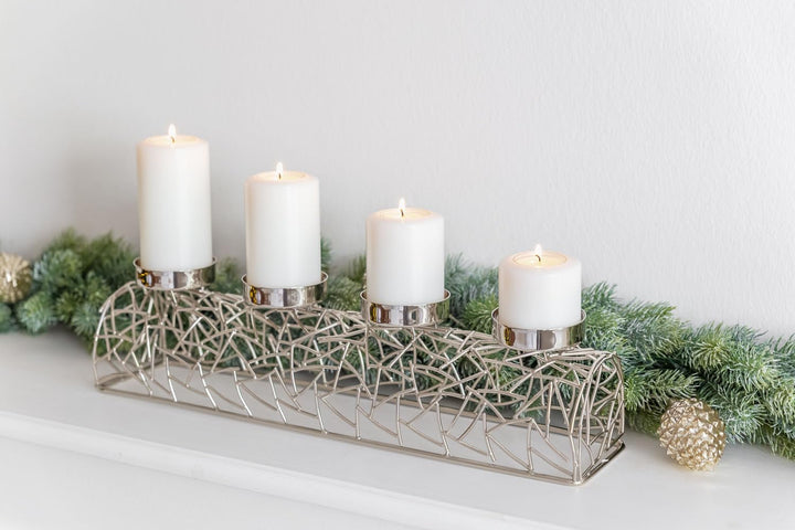 EDZARD Adventskerzenhalter Milano Silber, Messing vernickelt, modernes AST-Design, Länge 44 cm, Adve