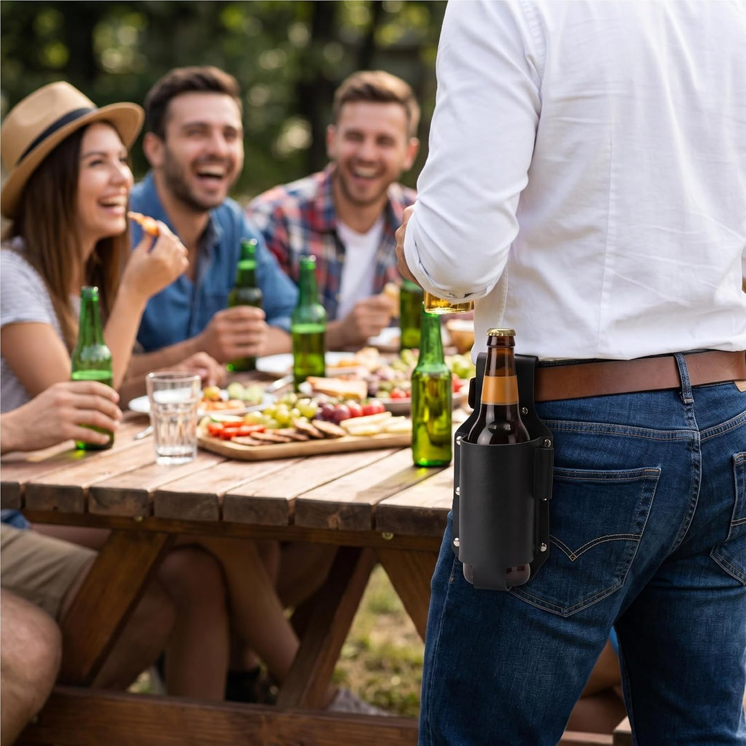 Biergürtel aus PU Leder, Bierhalter zum Befestigen am Gürtel, Tragbarer Bierholster im Cowboy-Design