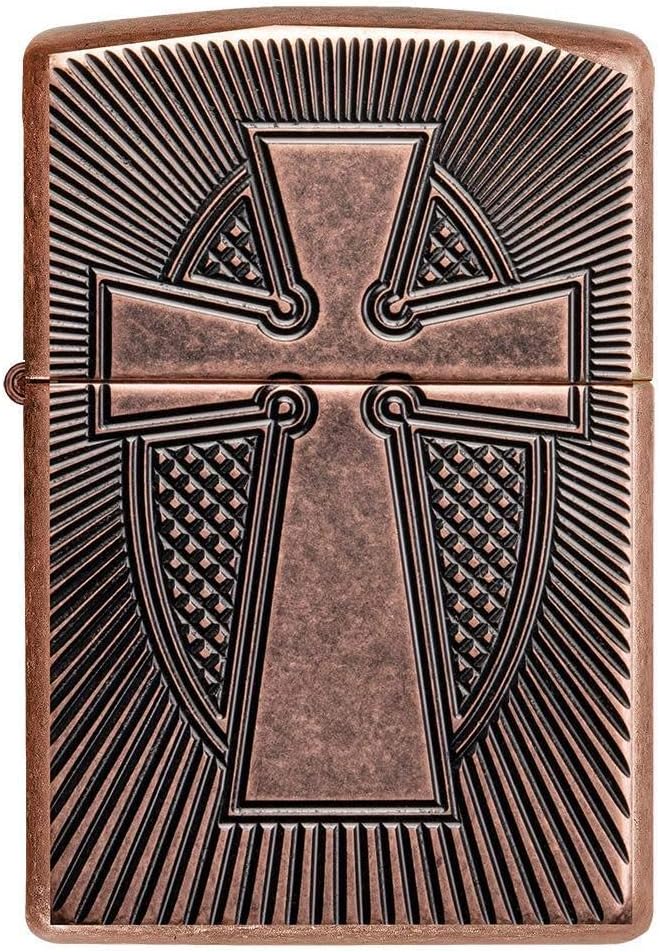 ZIPPO - Deep Carve Cross Design - Antique Copper, Deep Carve - Sturmfeuerzeug, befüllbar, in hochwer
