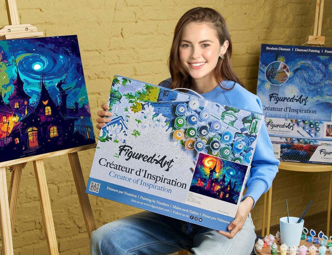 Figured'Art Malen Nach Zahlen Erwachsene Mit Rahmen Fantasie Schloss - Paint by Numbers Basteln DIY