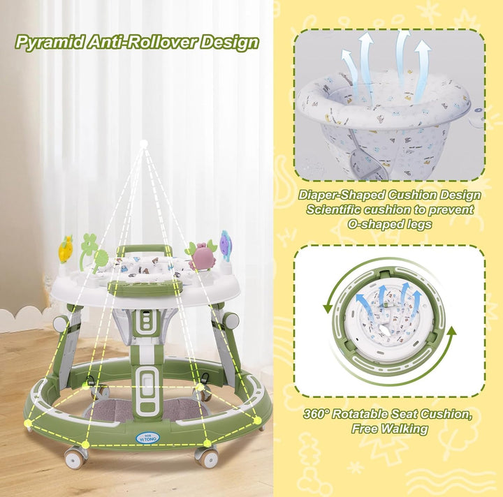 Multifunktionale Lauflernhilfe mit Musikspielzeug, Fussstütze, 360-Grad-Stummschaltung, 6 Räder, 360