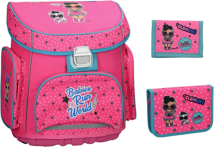 LOL Schulranzen Mädchen 1 Klasse Tornister Schulrucksack SET 3 tlg. L.O.L. für Grundschule ergonomis