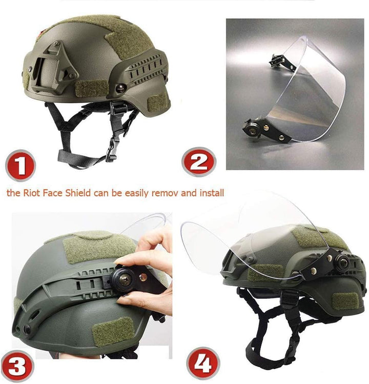 Tactical Area Airsoft Mich 2000 Quick Helm mit NVG Halterung und Schutzbrille. OD, OD