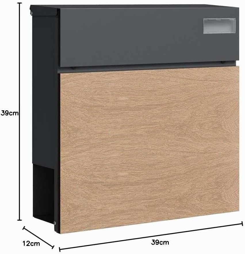 SCHARTEC Briefkasten SPB-6 Holz Design hell &amp; anthrazit mit Zeitungsfach modern &amp; gross Wandbriefkas