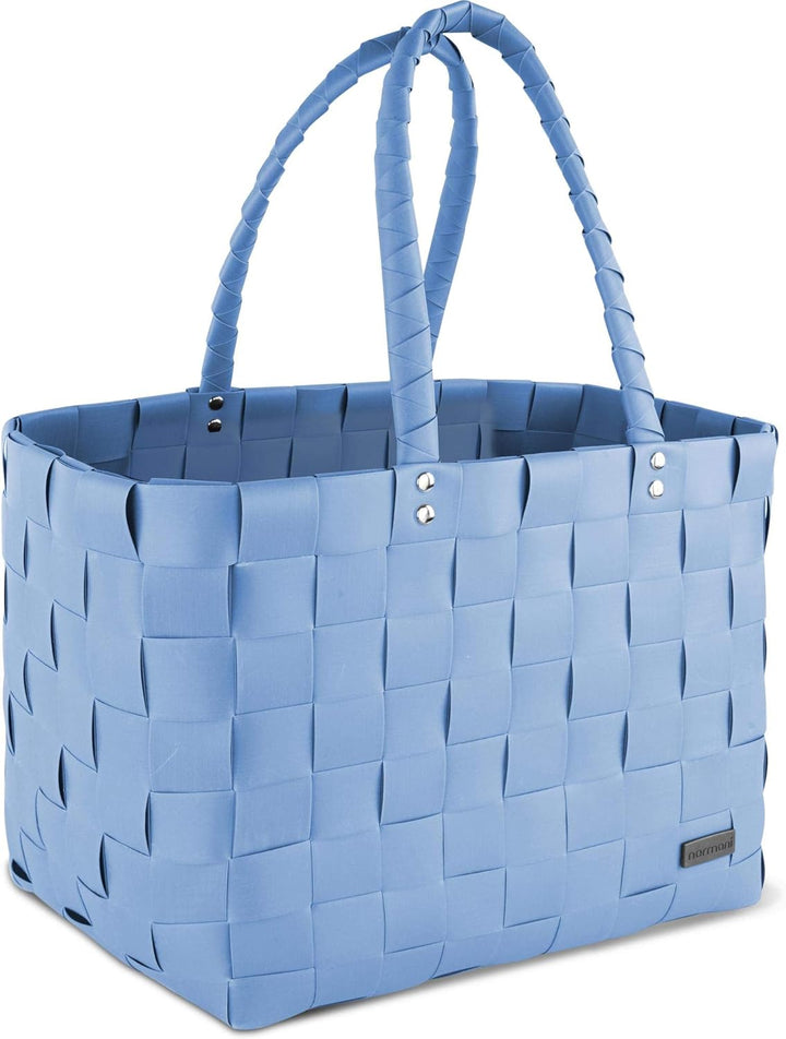 normani Einkaufstasche geflochten mit Henkeln - Tragetasche extra robust Farbe Light Blue Light Blue