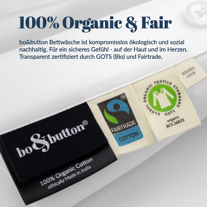 bo&button® Kissenbezug 40x80 cm, einzeln, Mako Satin Bio Baumwolle - echte Luxusqualität, Weiss, 40