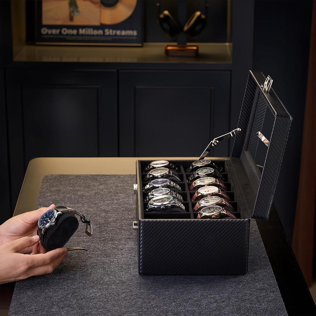 ProCase 12 Slot Uhrenbox für Herren，Uhrenkasten mit Schublade, Men’s Watch Box, Uhrenaufbewahrung Uh