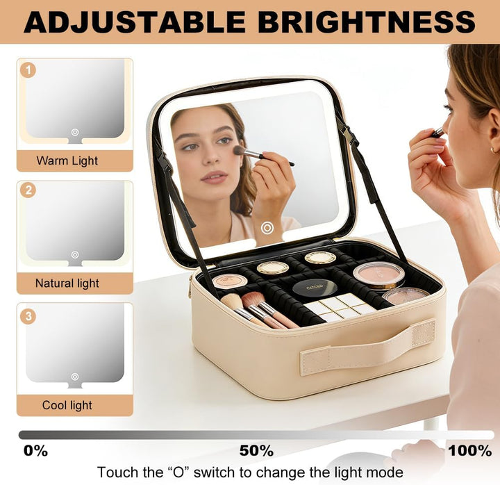 Kosmetiktasche mit LED - Beleuchtung Licht,7 Staufächer Reise-Kosmetikkoffer,3-in-1 Kosmetikkoffer T