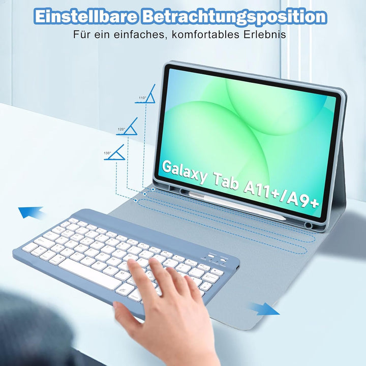 Tastatur Hülle für Samsung Tab A11+ Plus/A9+ Plus 11 Zoll,Deutsches QWERTZ-Layout Tastaturen Hülle m