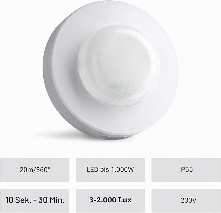 SEBSON® Bewegungsmelder Aussen IP65-2er Set - Aufputz Decken Montage, LED geeignet, Infrarot Sensor