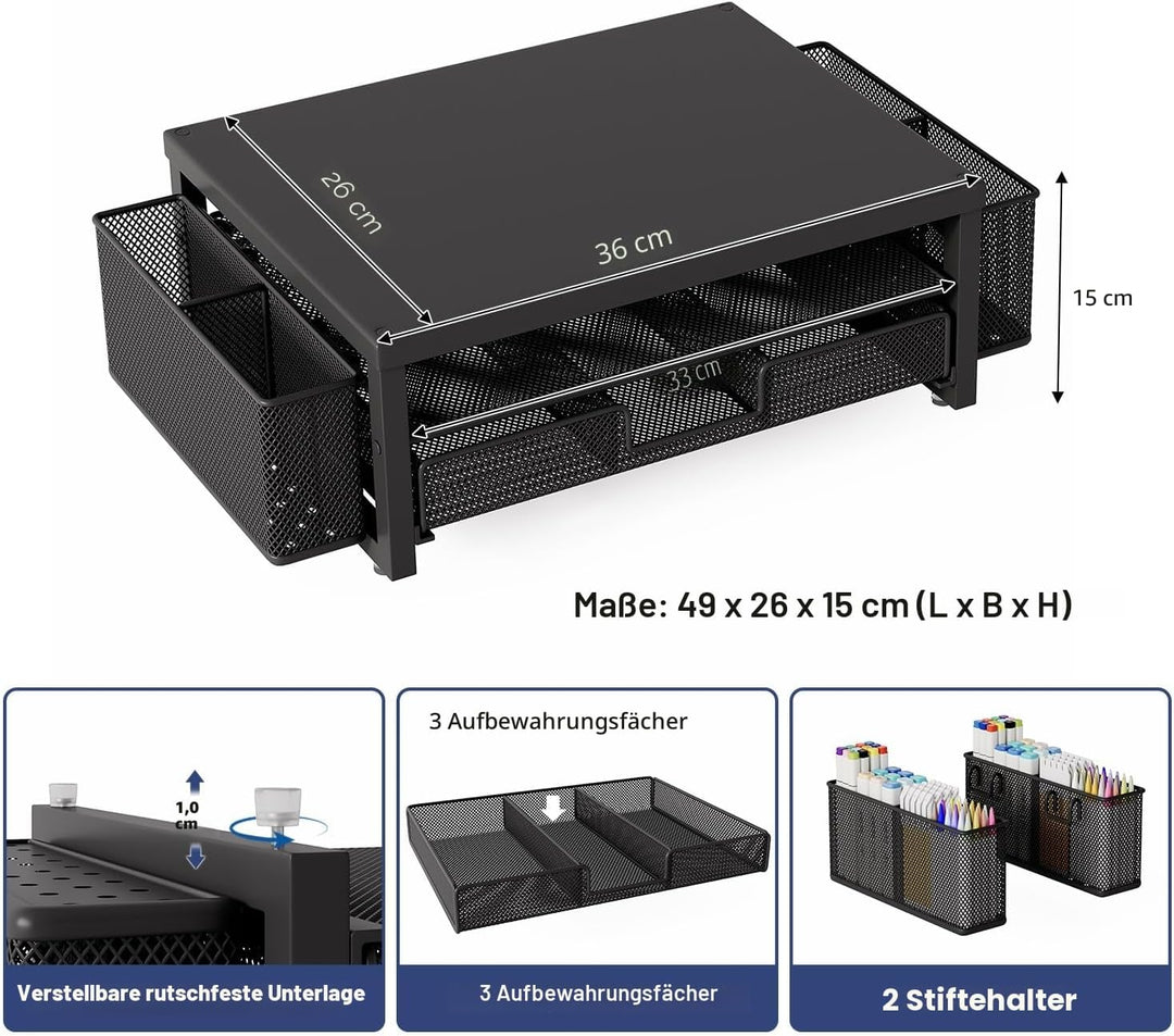 BOKIOVIN Metall Monitor Ständer Erhöhung mit Schublade und 2 Stifthaltern, Laptop PC Erhöhung für Sc