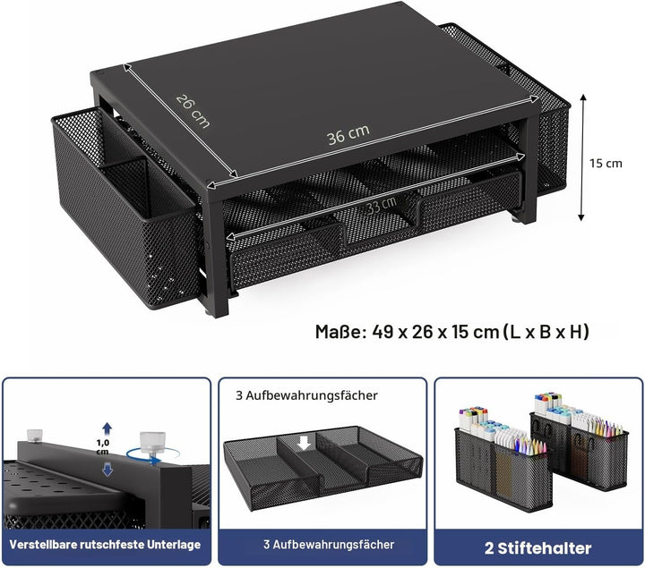BOKIOVIN Metall Monitor Ständer Erhöhung mit Schublade und 2 Stifthaltern, Laptop PC Erhöhung für Sc