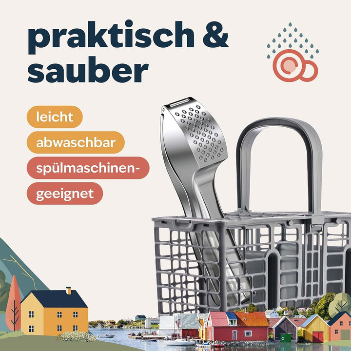 kjøk Premium Knoblauchpresse - Zinklegierung in Chrom glänzend - profi Knoblauch Presse spülmaschine