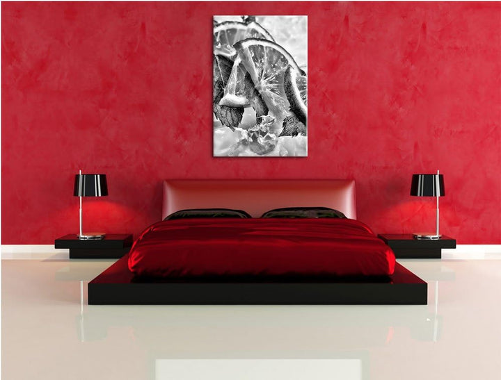 Pixxprint Limetten und Minze im EIS/Format: 100x70cm / Leinwandbild fertig bespannt Wandbild Kunstdr
