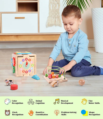 Holzspielzeug ab 1 Jahr | 4 in 1 Montessori Spielzeug Baby Motorikspielzeug ab 10 Monate Jungen Mädc