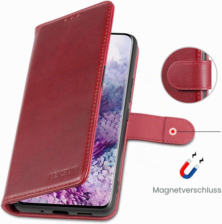 LENSUN Echtleder Hülle für Samsung Galaxy S20, Handyhülle [Echtes Leder] [Magnetverschluss] [RFID Bl