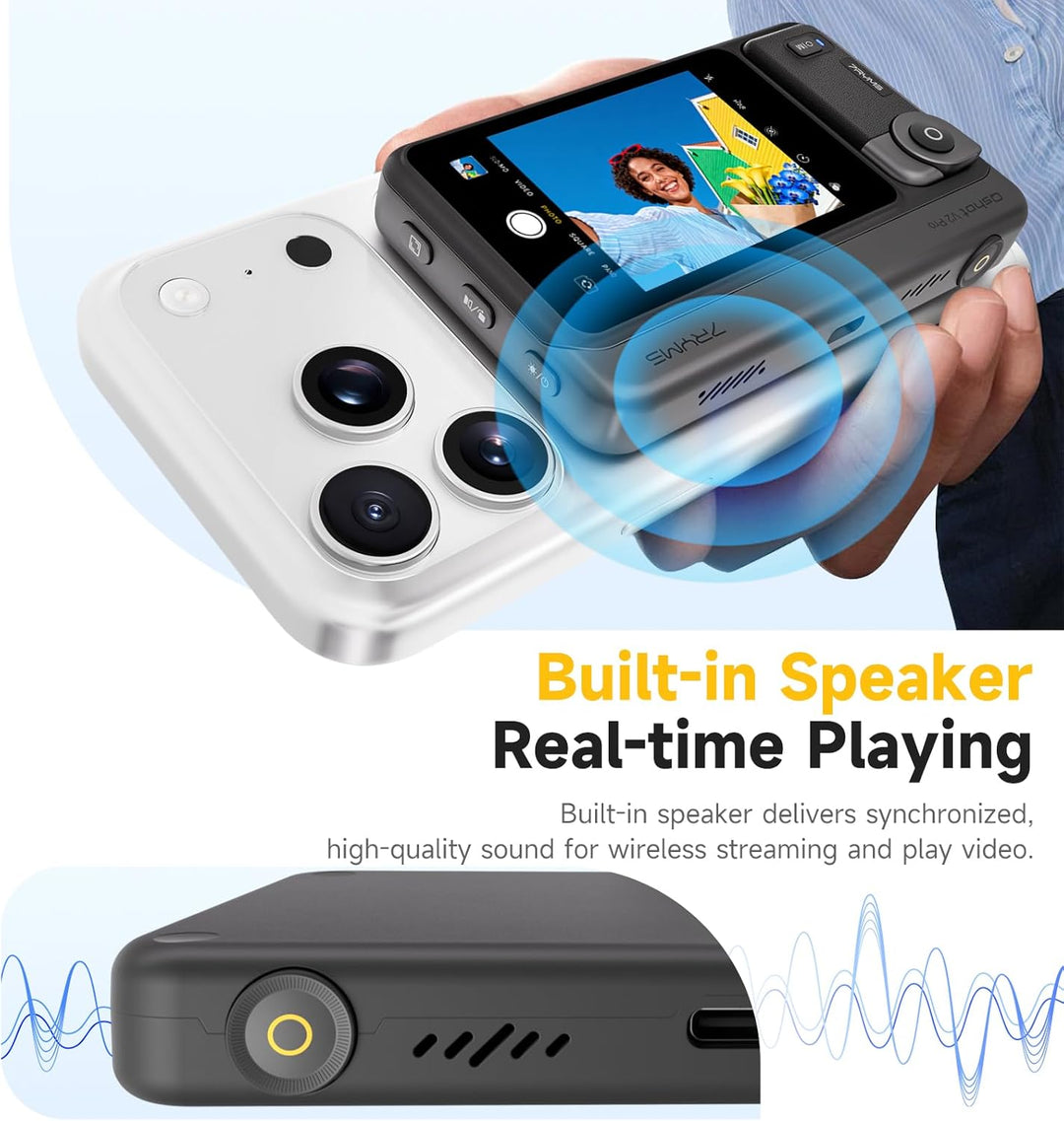7RYMS Qshot V2 PRO Kabelloser Selfie-Monitor für iPhone 17/16 & Android, Magnetischer Smartphone Rüc