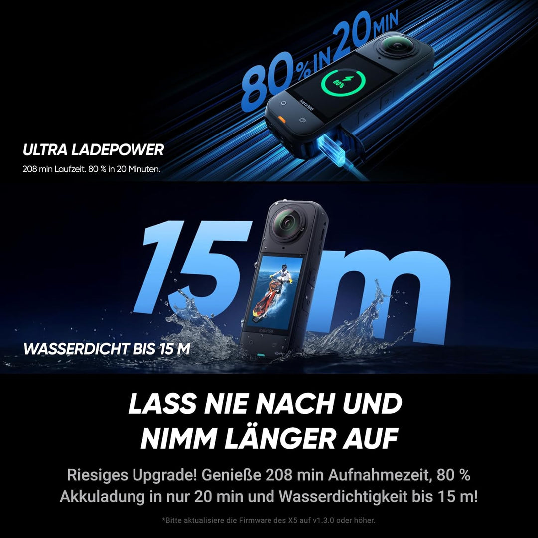 Insta360 X5 Auf Geht's-Bundle - wasserdichte 8K 360°-Action-Cam, Spitze bei wenig Licht, Unsichtbare