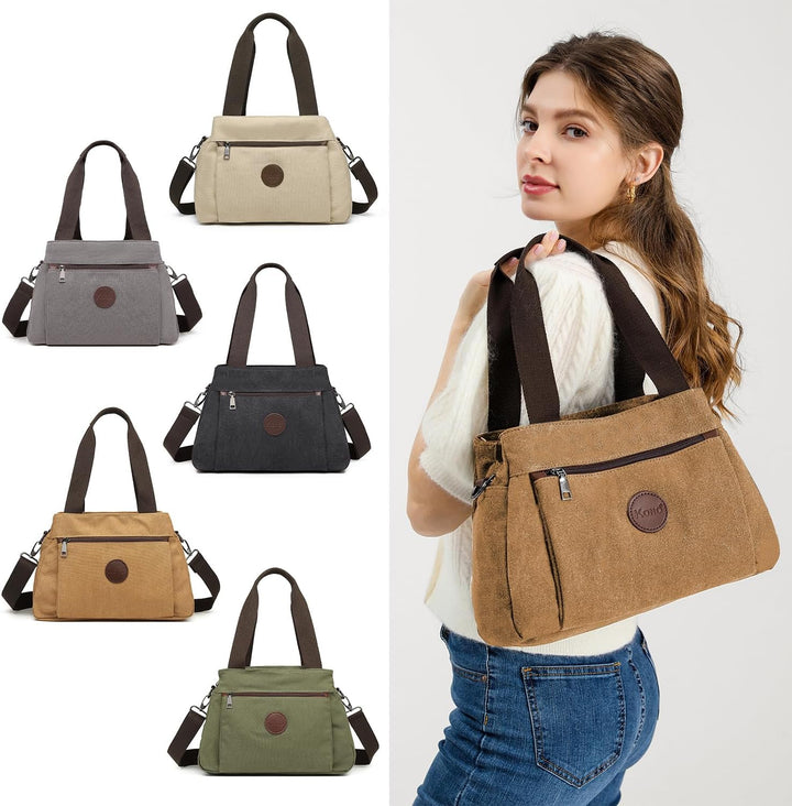 KONO Canvas Handtasche Damen Umhängetasche Hobo Schultertasche Vintage Crossbody Bag Casual Tasche F