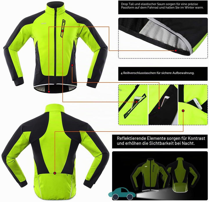 ARSUXEO Herren Winter Fahrradjacke Thermo-Vlies Softshell MTB Fahrrad Outwear Winddicht Wasserdicht