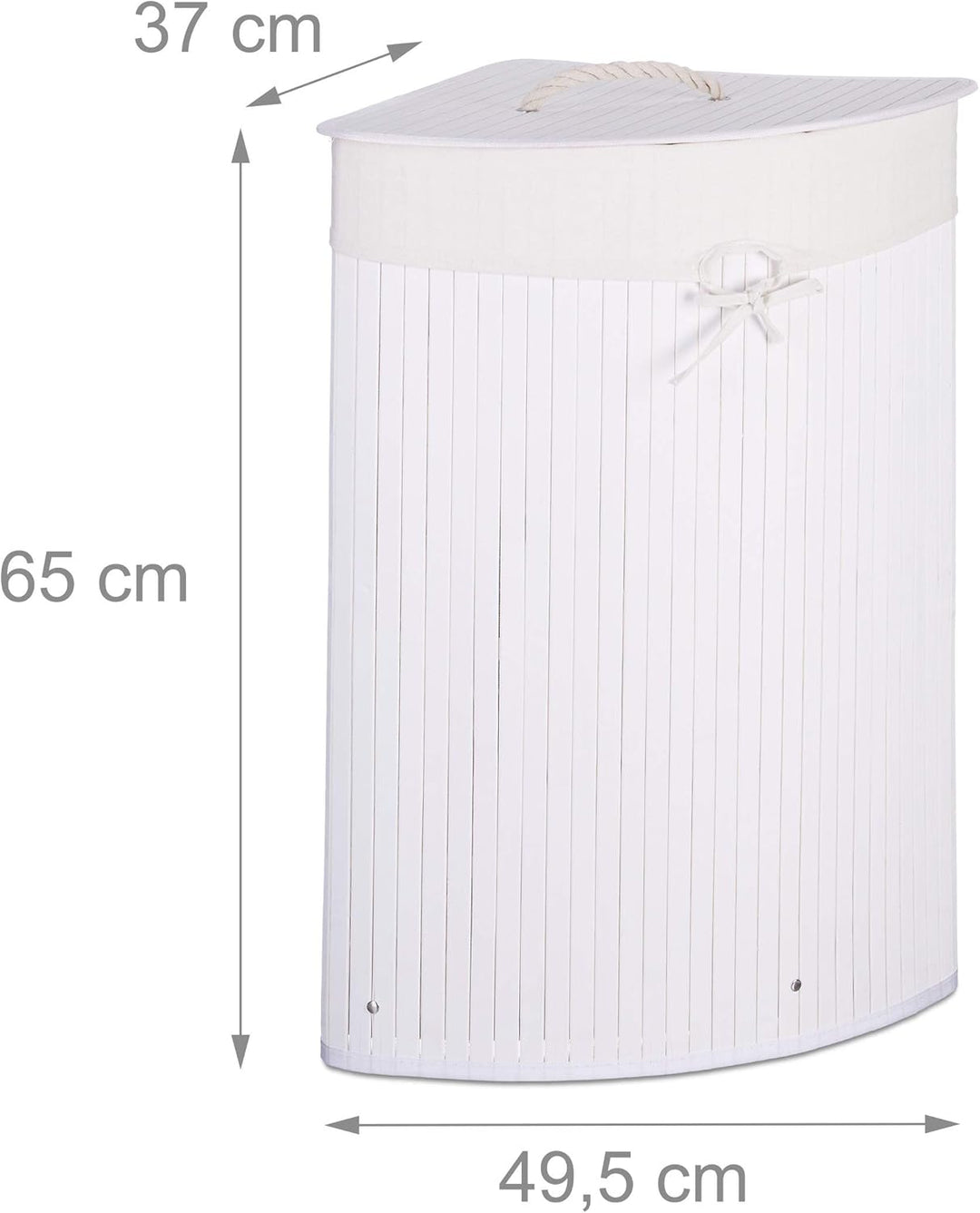 Relaxdays Eckwäschekorb Bambus, faltbare Wäschebox 60 l, platzsparend, Wäschesack Baumwolle, 65 x 49