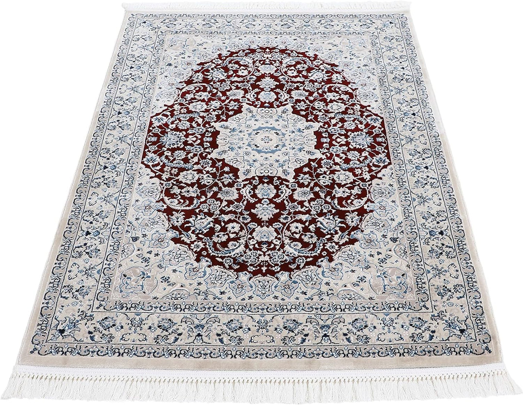 carpetfine Orientteppich Nain Diane Rot 80x150 cm | Tradtioneller Teppich für Schlaf- und Wohnzimmer