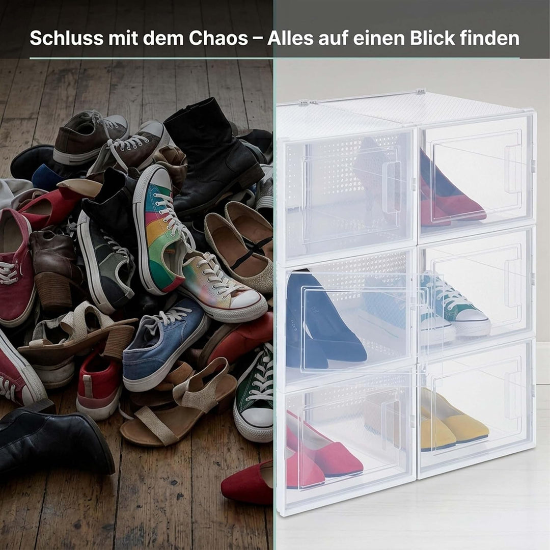 Relaxdays Schuhboxen 6er Pack, mit Tür, Schuhorganizer, stapelbar, Schuhe bis Grösse 48, Lüftungssch