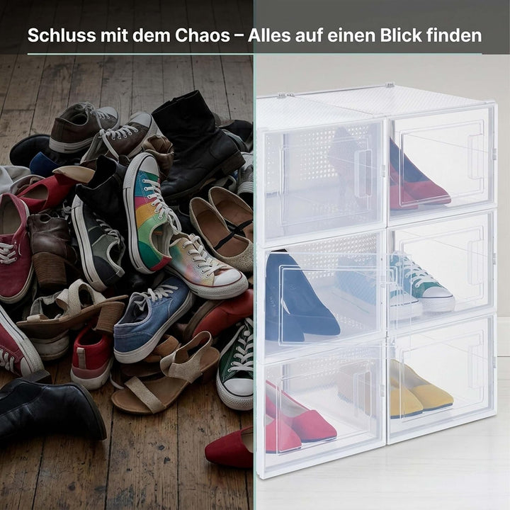 Relaxdays Schuhboxen 6er Pack, mit Tür, Schuhorganizer, stapelbar, Schuhe bis Grösse 48, Lüftungssch