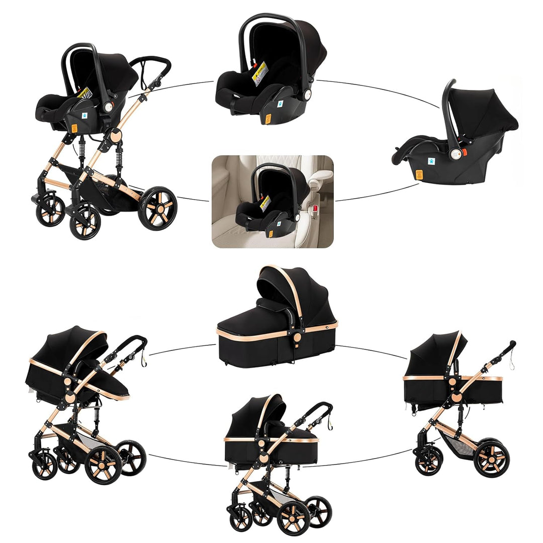 MoLi Kinderwagen 3 in 1, Kinderwagen mit Umkehrbarem Doppelschiebemodus, Buggy mit Grosser Bequemer