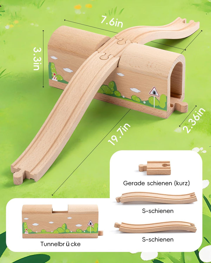 Holzeisenbahn Zubehör, Tunnel Kinder Set, Holz Eisenbahn Brücke Zubehör, Geeignet für Holz Eisenbahn