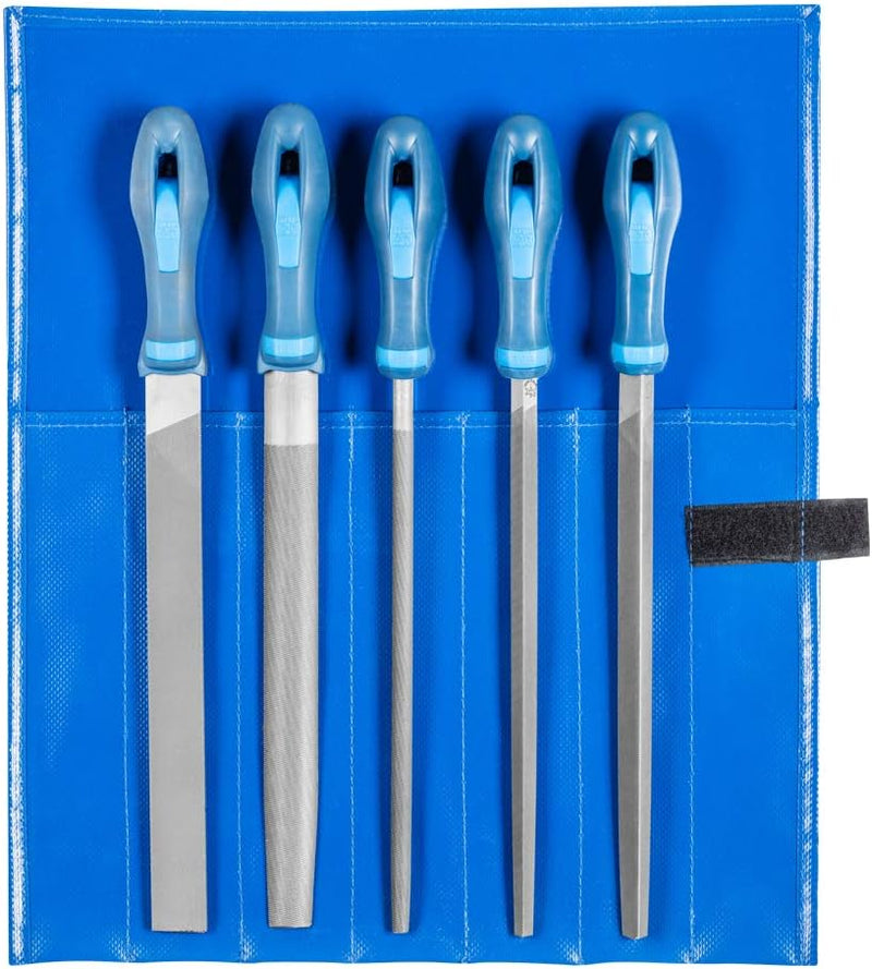 PFERD Werkstattfeilen-Set in PVC-Rolltasche mit Umkarton, 5 Feilen, Kreuzhieb H2, 250mm, 11801542 –