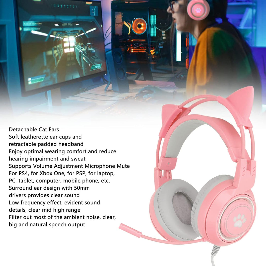 Elprico Gaming-Headset, Abnehmbares Katzenohr, USB + 3,5-mm-Stecker, Gaming-Kopfhörer, Unterstützt L