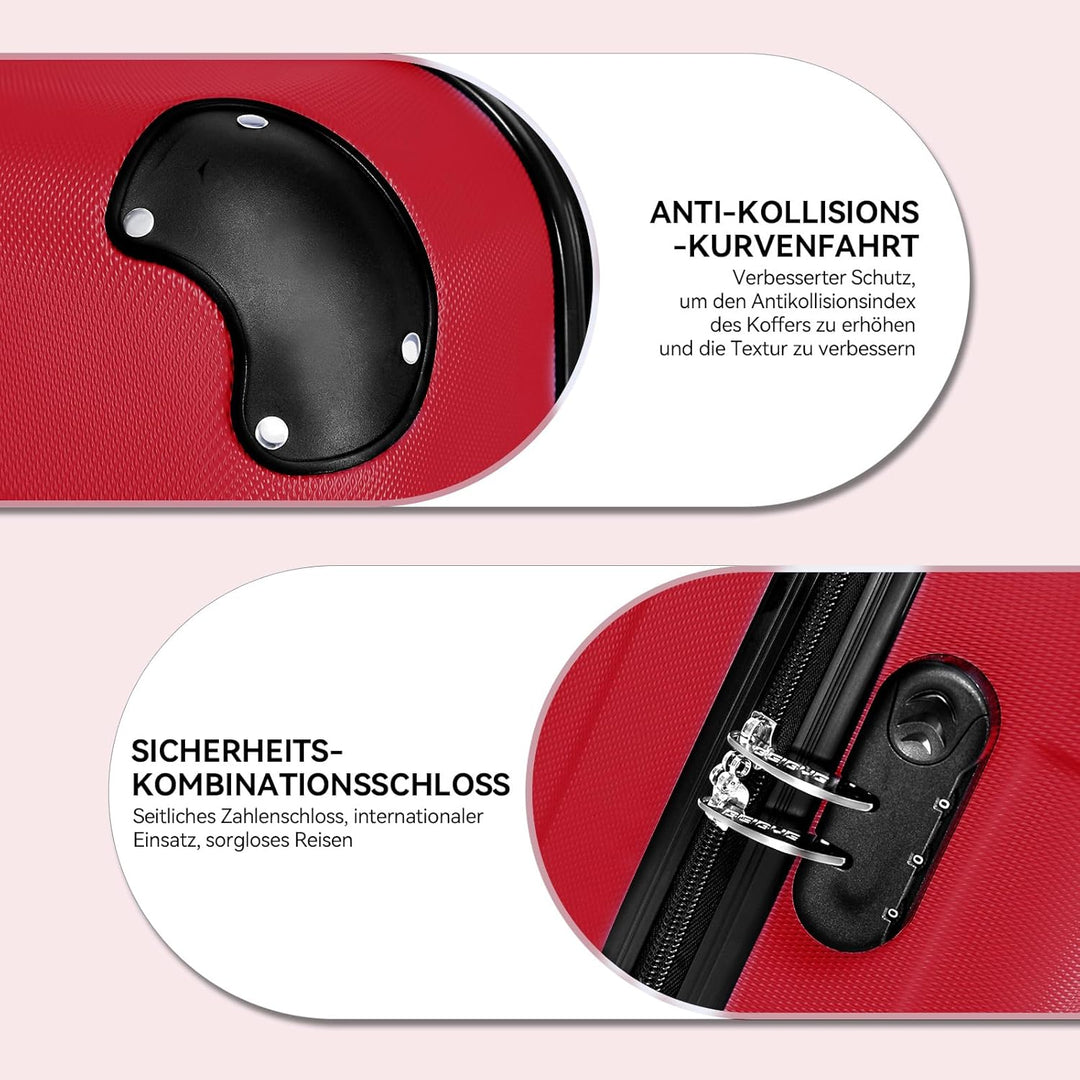 BEIBYE Hartschalen-Koffer Trolley Rollkoffer Reisekoffer Handgepäck 4 Rollen (M-L-XL-Set) (Chillired