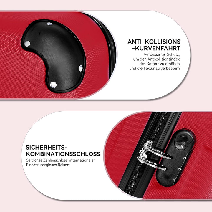 BEIBYE Hartschalen-Koffer Trolley Rollkoffer Reisekoffer Handgepäck 4 Rollen (M-L-XL-Set) (Chillired