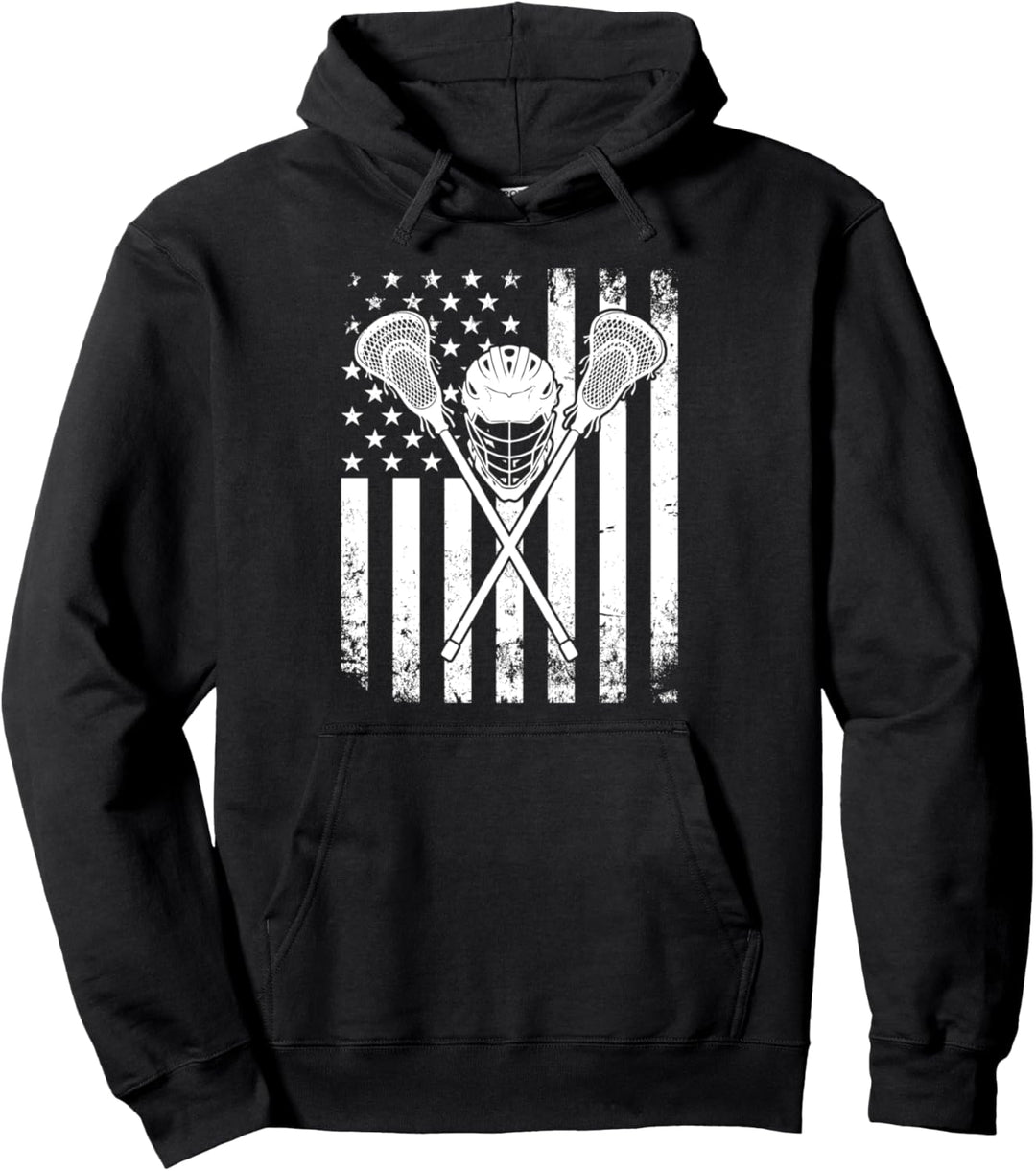 Lacrosse American Flag Cross Lacrosse Sticks Herren Damen Kinder Pullover Hoodie