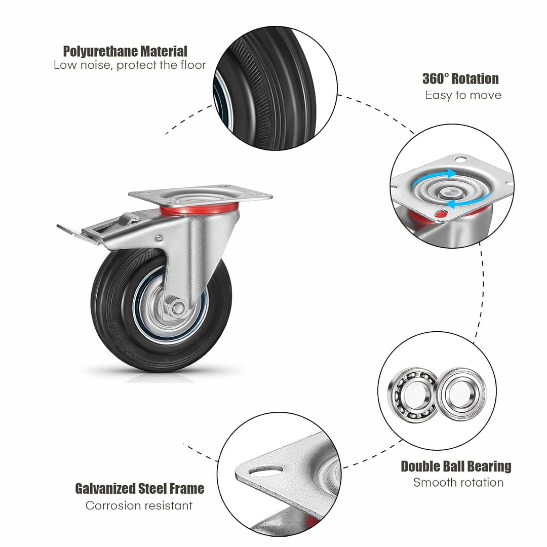 4 Stück Schwerlastrollen 125mm Lenkrollen Transportrollen mit bremse bis 400kg Palettenrollen Rollen
