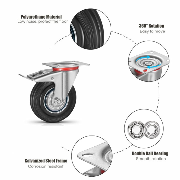 4 Stück Schwerlastrollen 125mm Lenkrollen Transportrollen mit bremse bis 400kg Palettenrollen Rollen